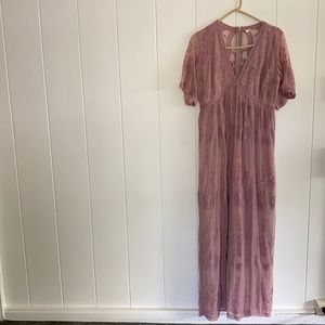 PINK BLUSH: Long Lace Sheer and Silk Lined Dress